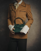 -SPECIAL- "Yves Saint Laurent" 80's-90's Glossy green exotic leather shoulder handbag