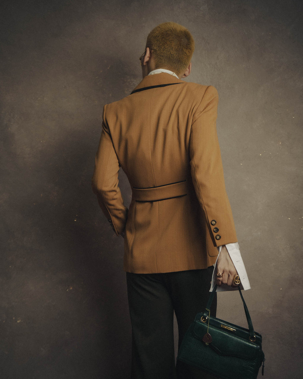 -SPECIAL- "CELINE" 80's-90's Black piped wool tailored jacket
