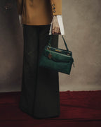 -SPECIAL- "Yves Saint Laurent" 80's-90's Glossy green exotic leather shoulder handbag