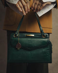 -SPECIAL- "Yves Saint Laurent" 80's-90's Glossy green exotic leather shoulder handbag
