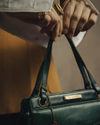 -SPECIAL- "Yves Saint Laurent" 80's-90's Glossy green exotic leather shoulder handbag