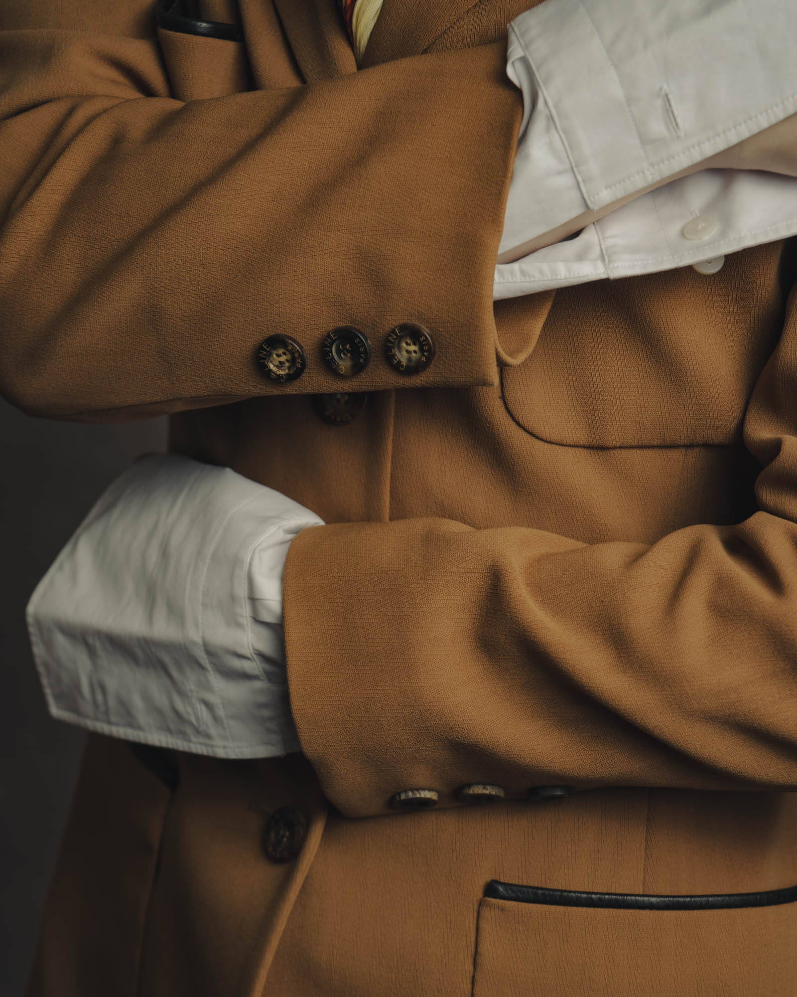 -SPECIAL- "CELINE" 80's-90's Black piped wool tailored jacket