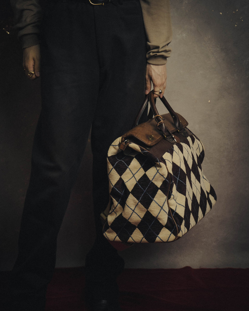-SPECIAL- "Felisi" Argyle leather trim 2way boston bag