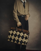 -SPECIAL- "Felisi" Argyle leather trim 2way boston bag