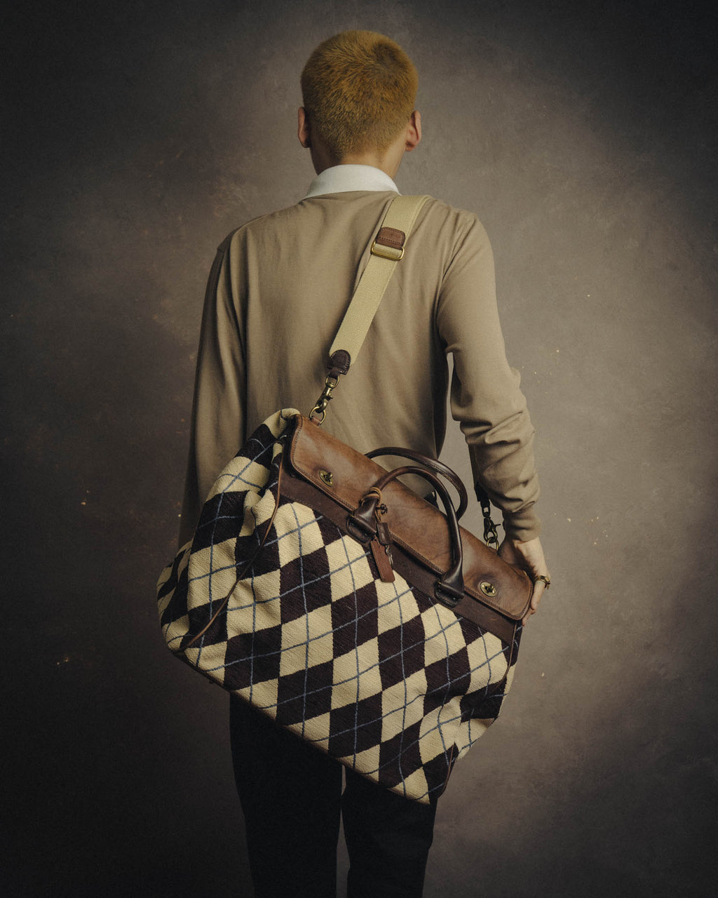 -SPECIAL- "Felisi" Argyle leather trim 2way boston bag