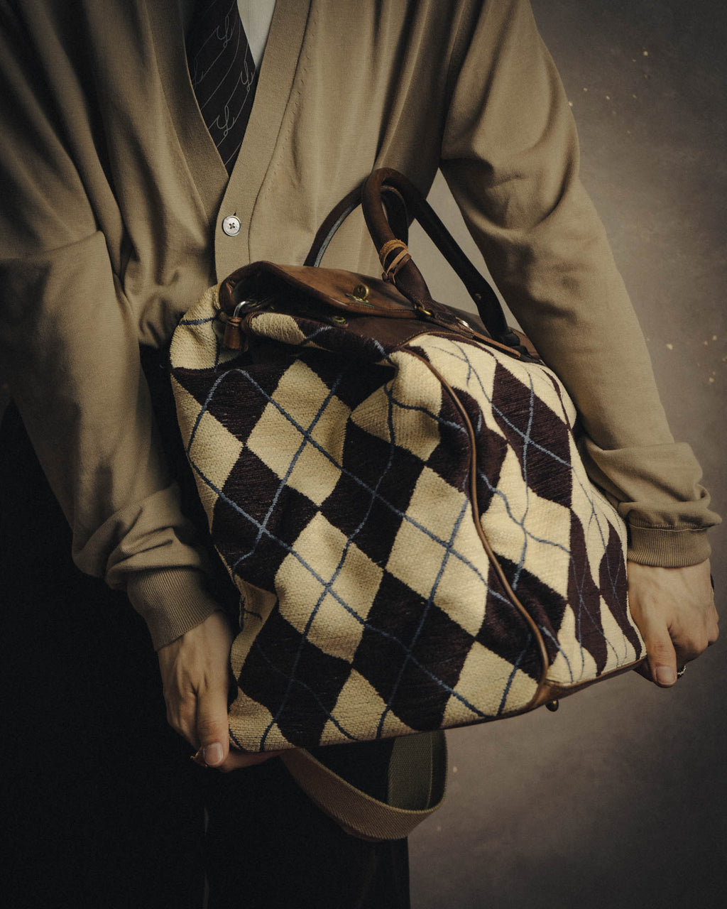 -SPECIAL- "Felisi" Argyle leather trim 2way boston bag
