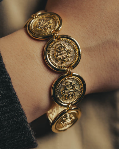 -SPECIAL- “Christian Dior” 80’s Interlocked monogram gold medallion bracelet