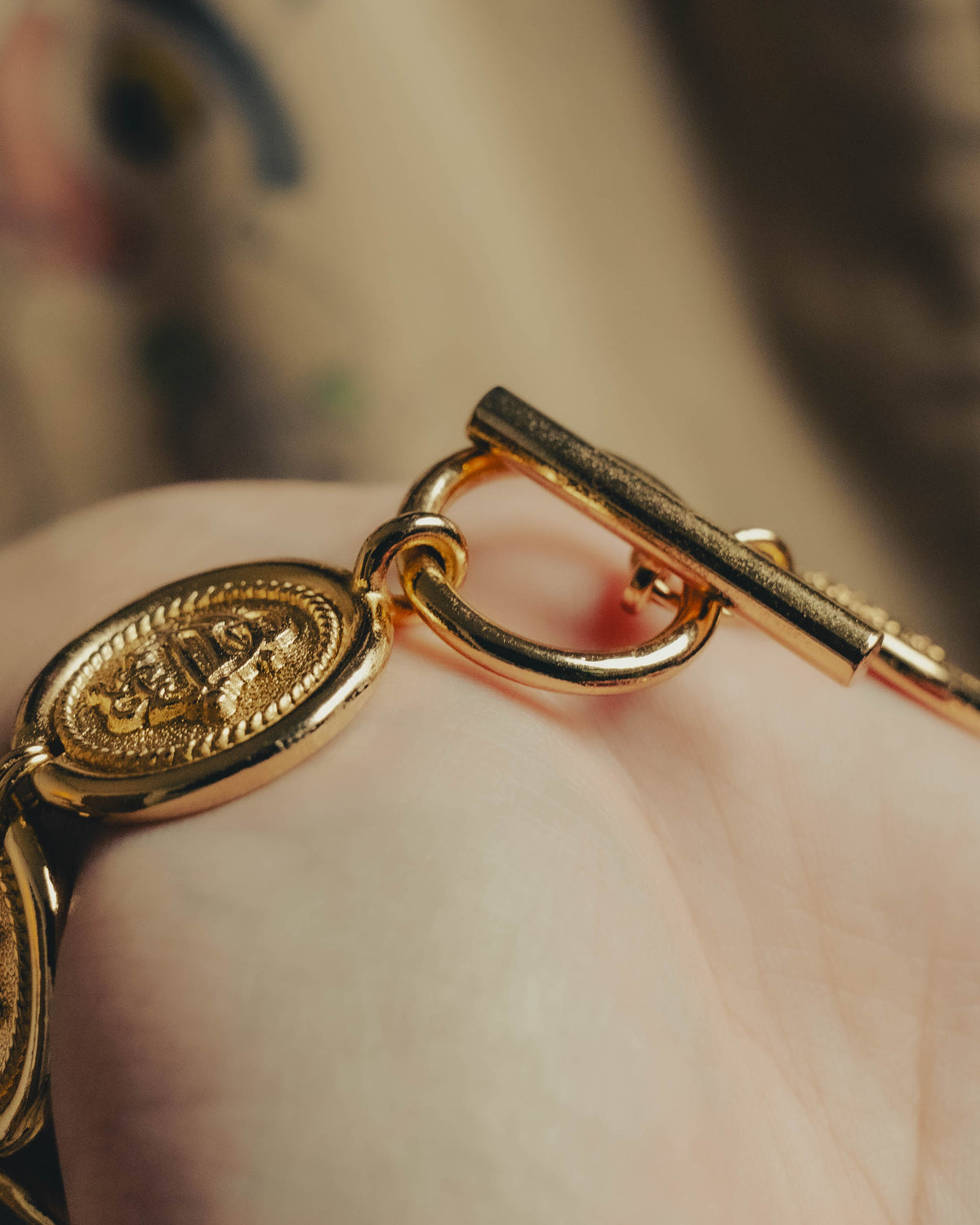 -SPECIAL- “Christian Dior” 80’s Interlocked monogram gold medallion bracelet