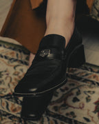-SPECIAL- “CHANEL” 90’s-00’s Square toe CC logo leather heeled loafers
