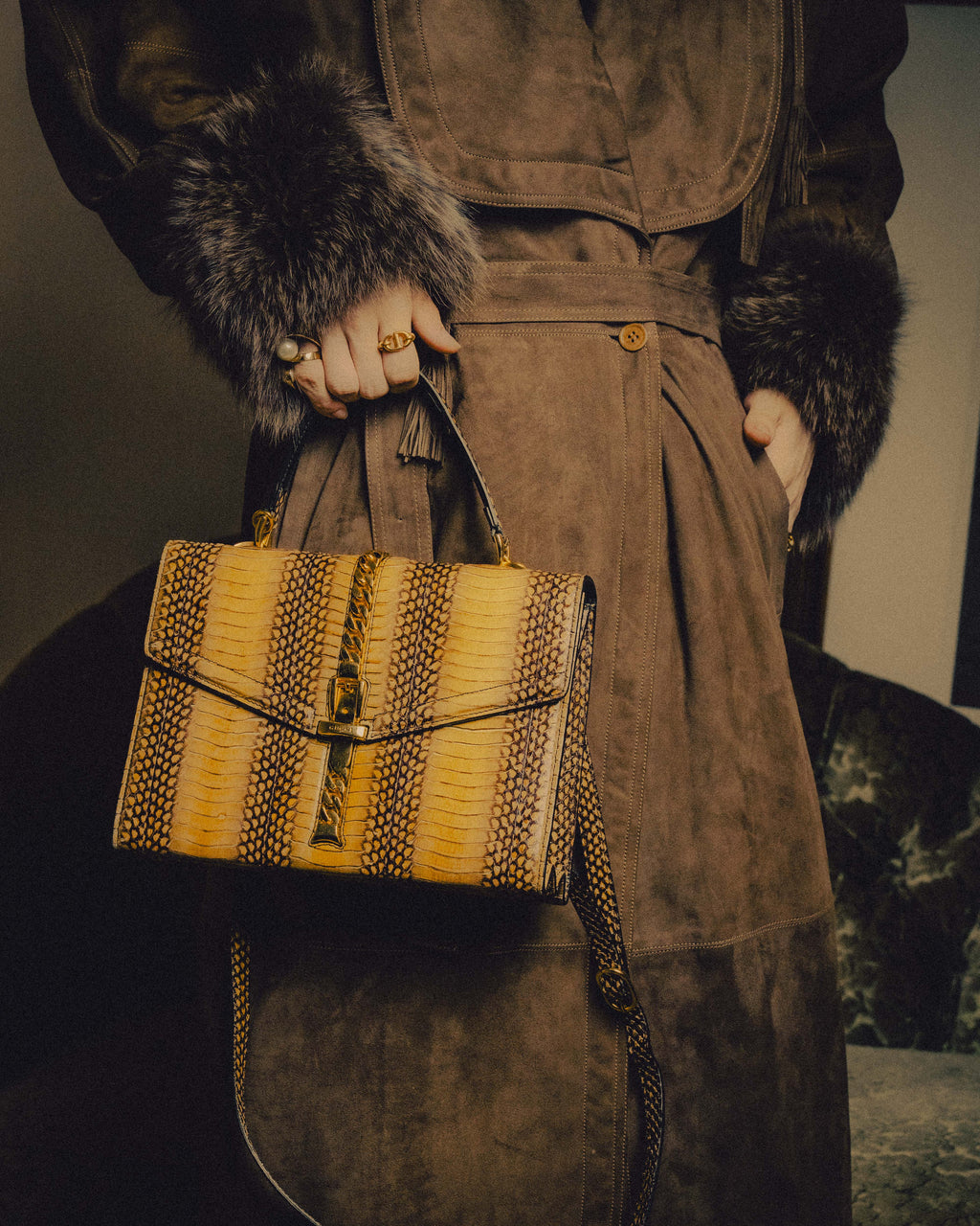 -SPECIAL- “GUCCI” 2019-2022 Sylvie 1969 python leather chain buckle top handle bag