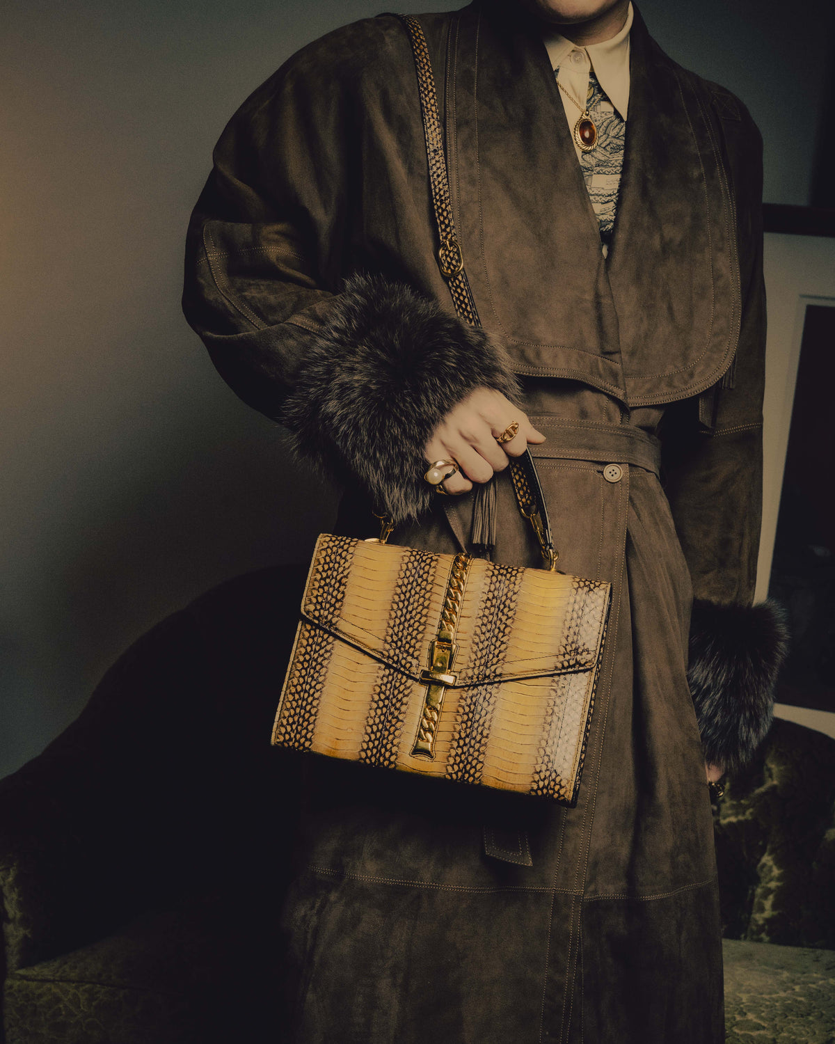 -SPECIAL- “GUCCI” 2019-2022 Sylvie 1969 python leather chain buckle top handle bag