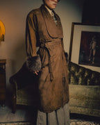 -SPECIAL- “GUCCI” 80’s Belted suede long coat with fur cuffs