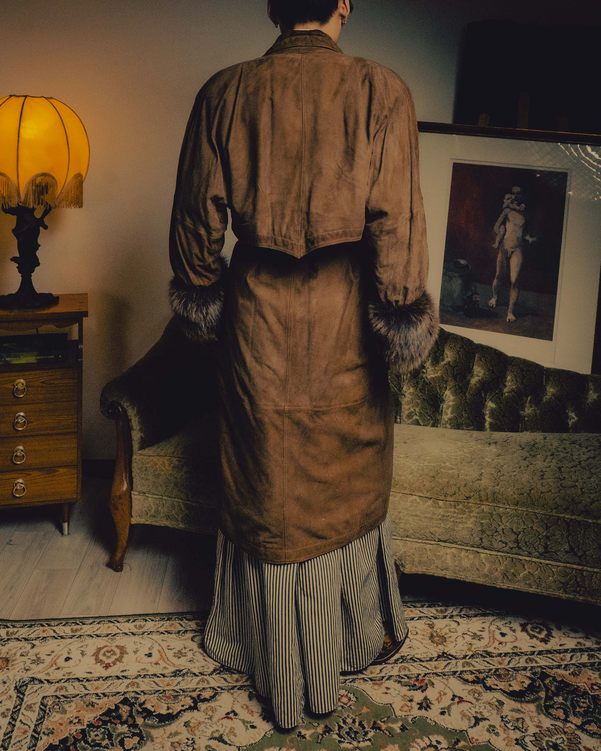 -SPECIAL- “GUCCI” 80’s Belted suede long coat with fur cuffs