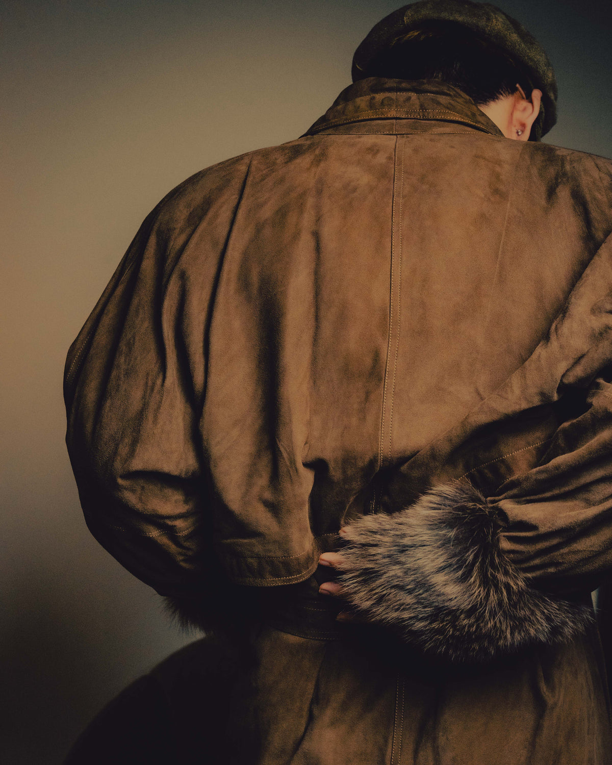 -SPECIAL- “GUCCI” 80’s Belted suede long coat with fur cuffs