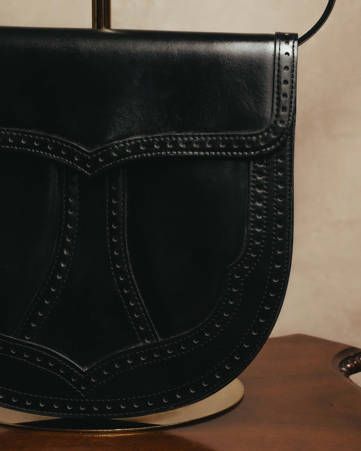 “Yves Saint Laurent” 80’s-90’s Brogue-detailed sculptural leather shoulder bag