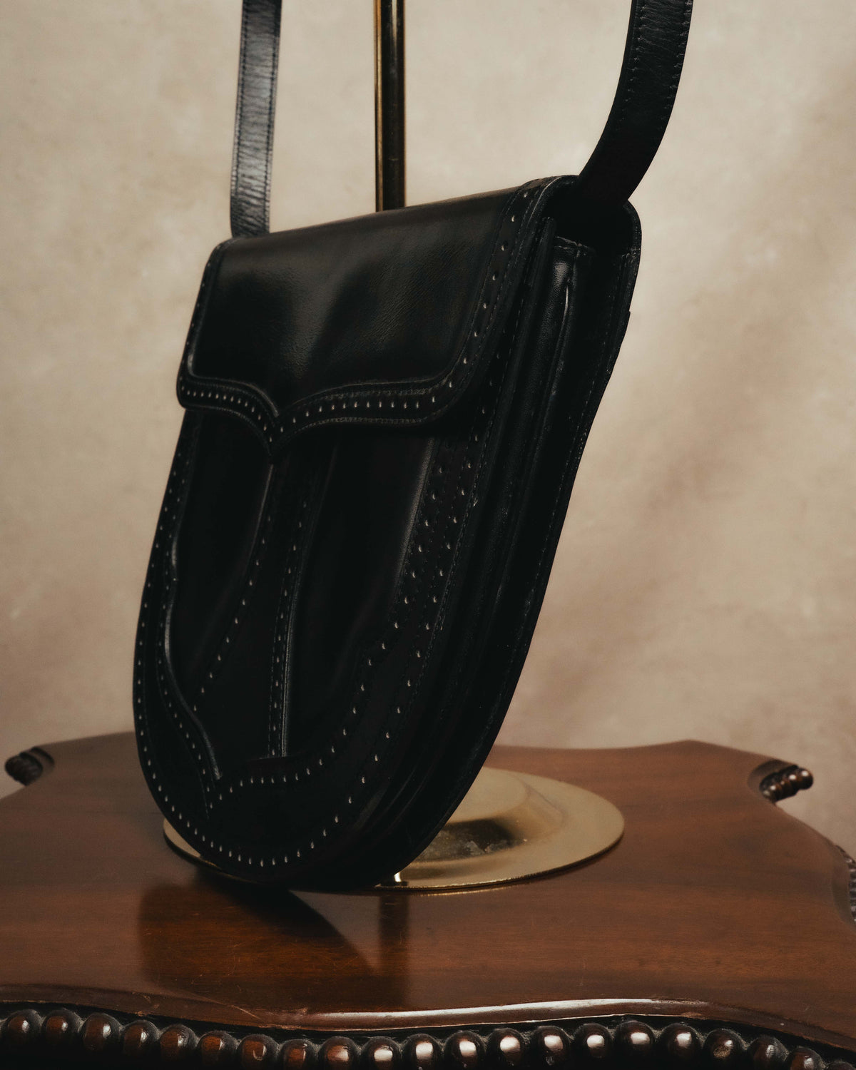 “Yves Saint Laurent” 80’s-90’s Brogue-detailed sculptural leather shoulder bag