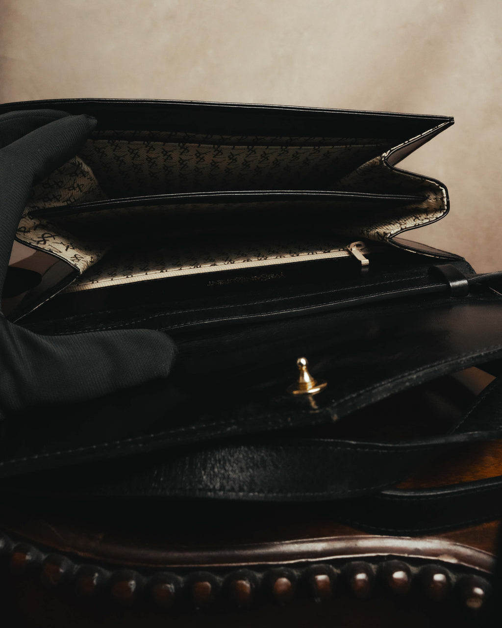 “Yves Saint Laurent” 80’s-90’s Brogue-detailed sculptural leather shoulder bag