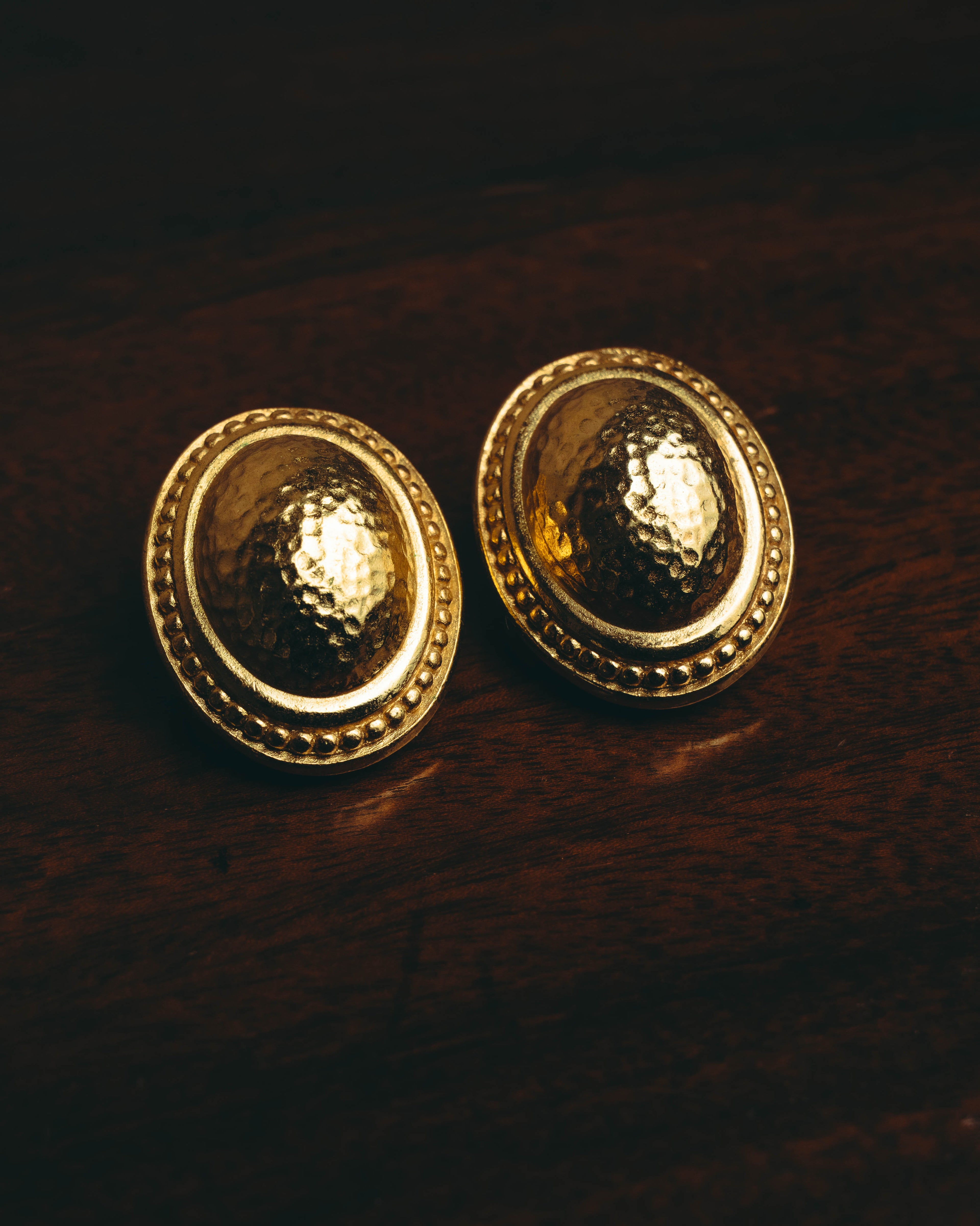 “Christian Dior” 70’s-80’s sculptural hammered oval clip-on earrings