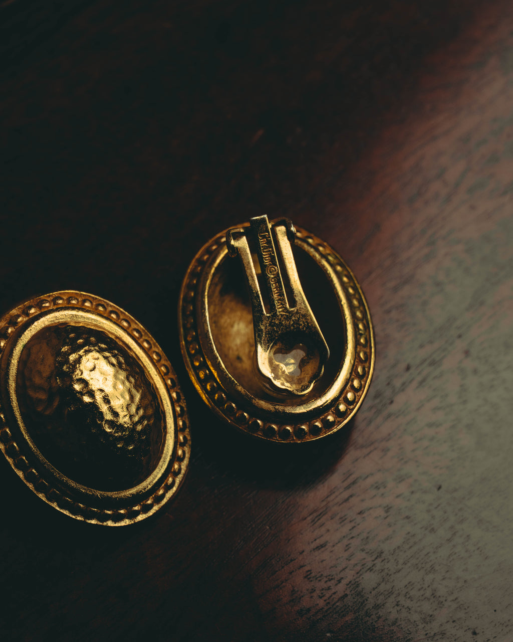 “Christian Dior” 70’s-80’s sculptural hammered oval clip-on earrings