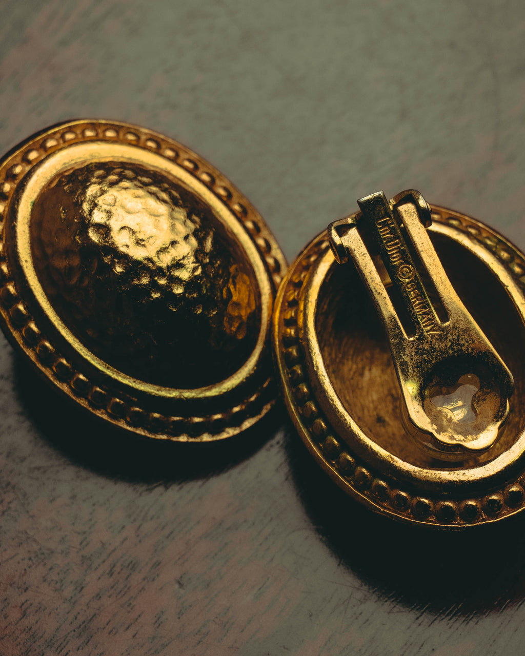 “Christian Dior” 70’s-80’s sculptural hammered oval clip-on earrings