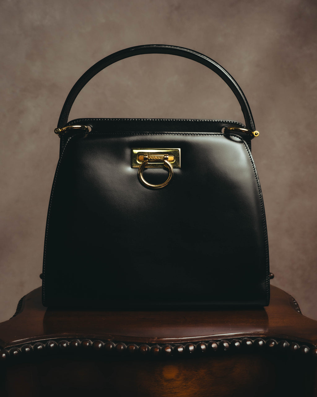 "CELINE" 70's-80's Structured leather top handle handbag