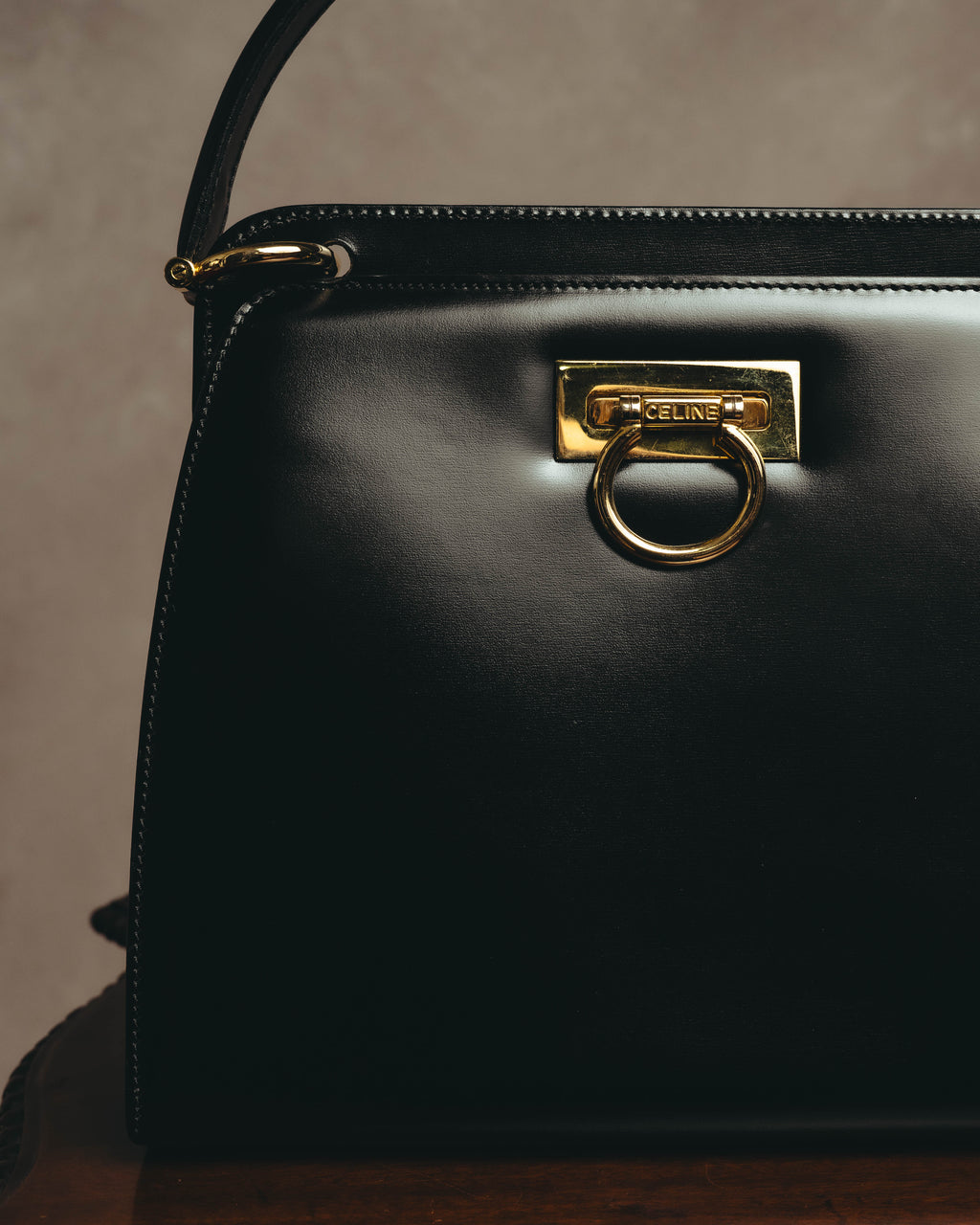 "CELINE" 70's-80's Structured leather top handle handbag