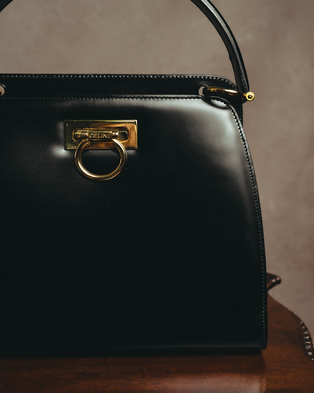 "CELINE" 70's-80's Structured leather top handle handbag