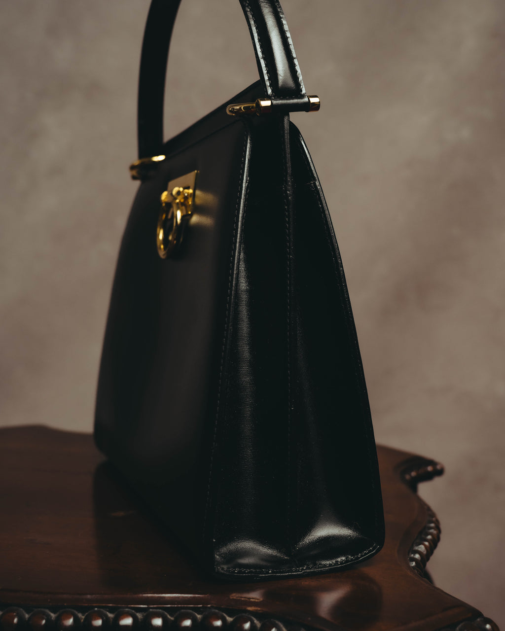 "CELINE" 70's-80's Structured leather top handle handbag