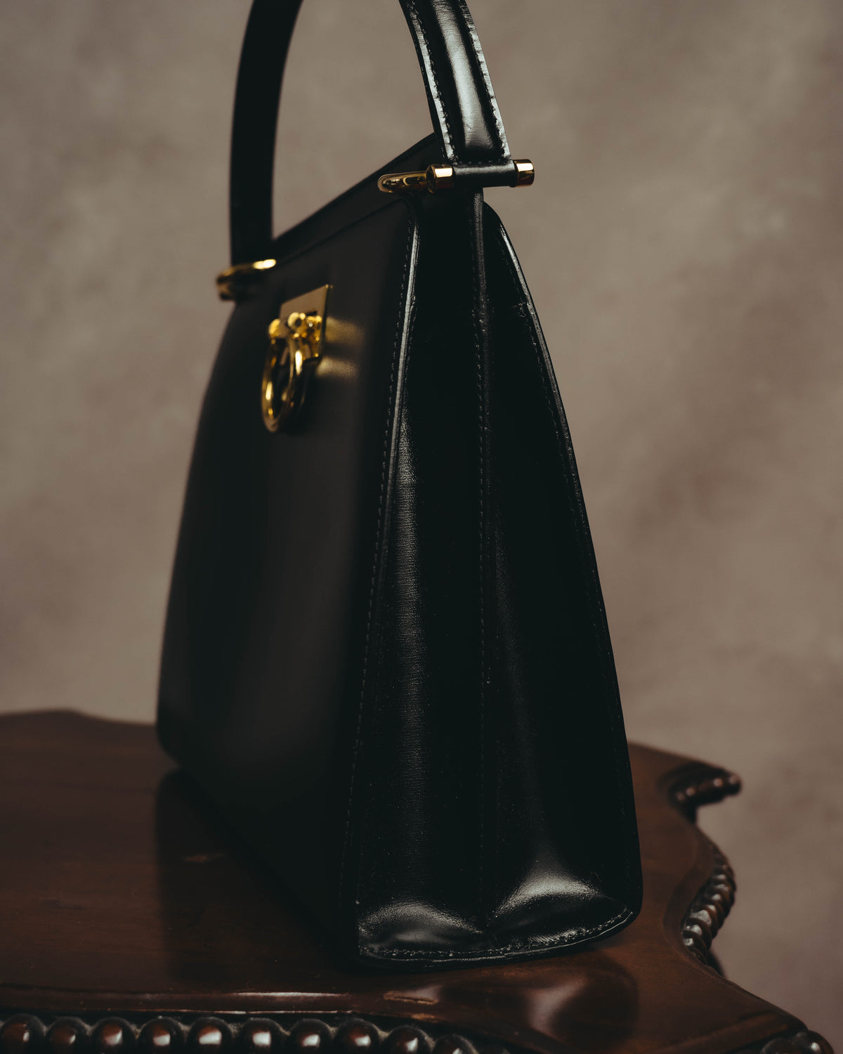 "CELINE" 70's-80's Structured leather top handle handbag