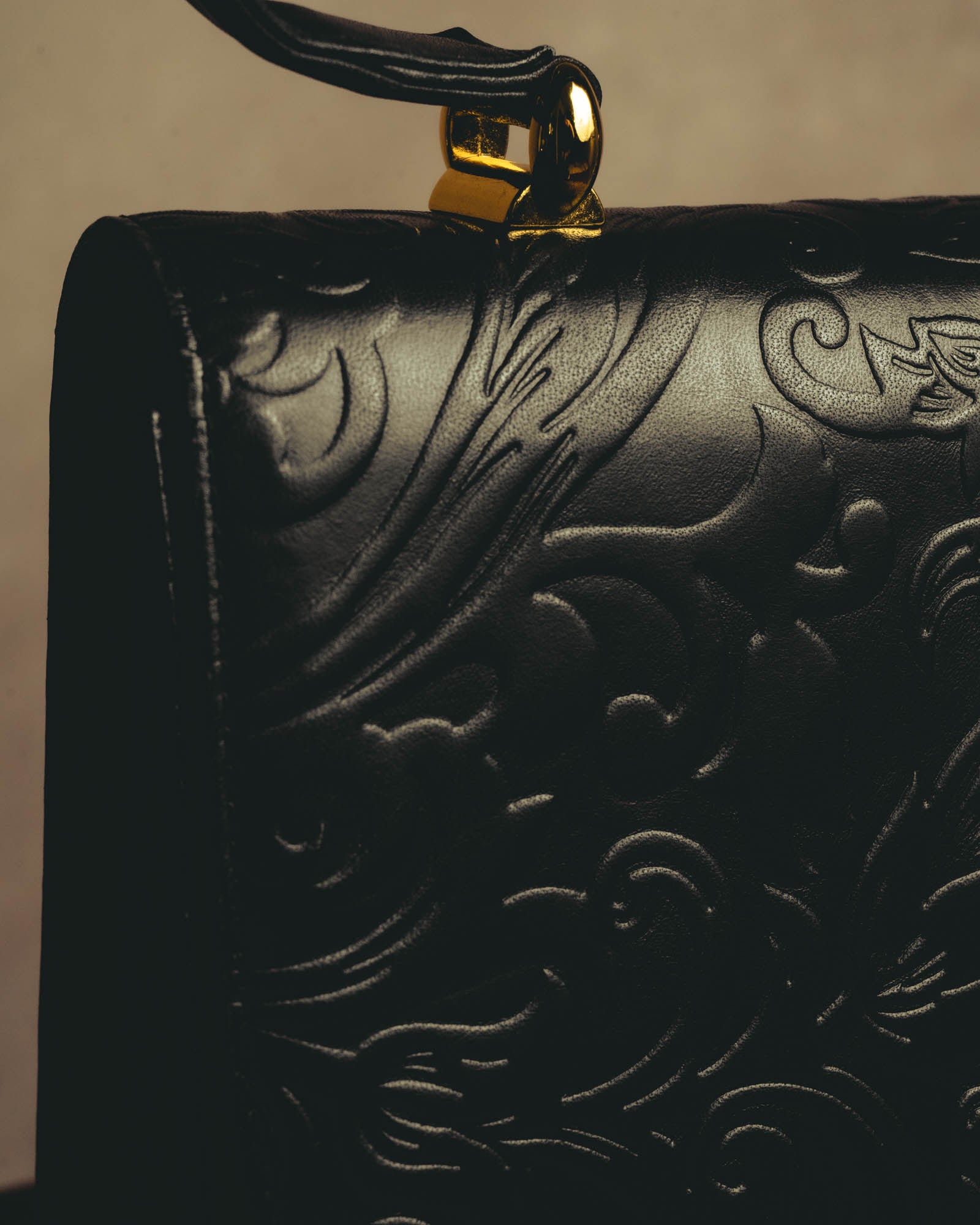 "BALENCIAGA" 80's-90's Ornately embossed leather handbag