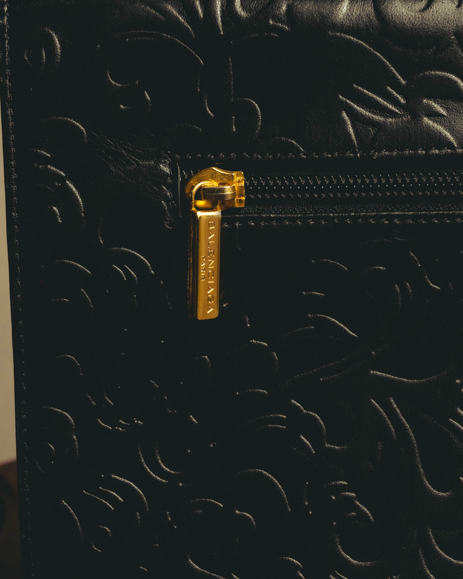 "BALENCIAGA" 80's-90's Ornately embossed leather handbag