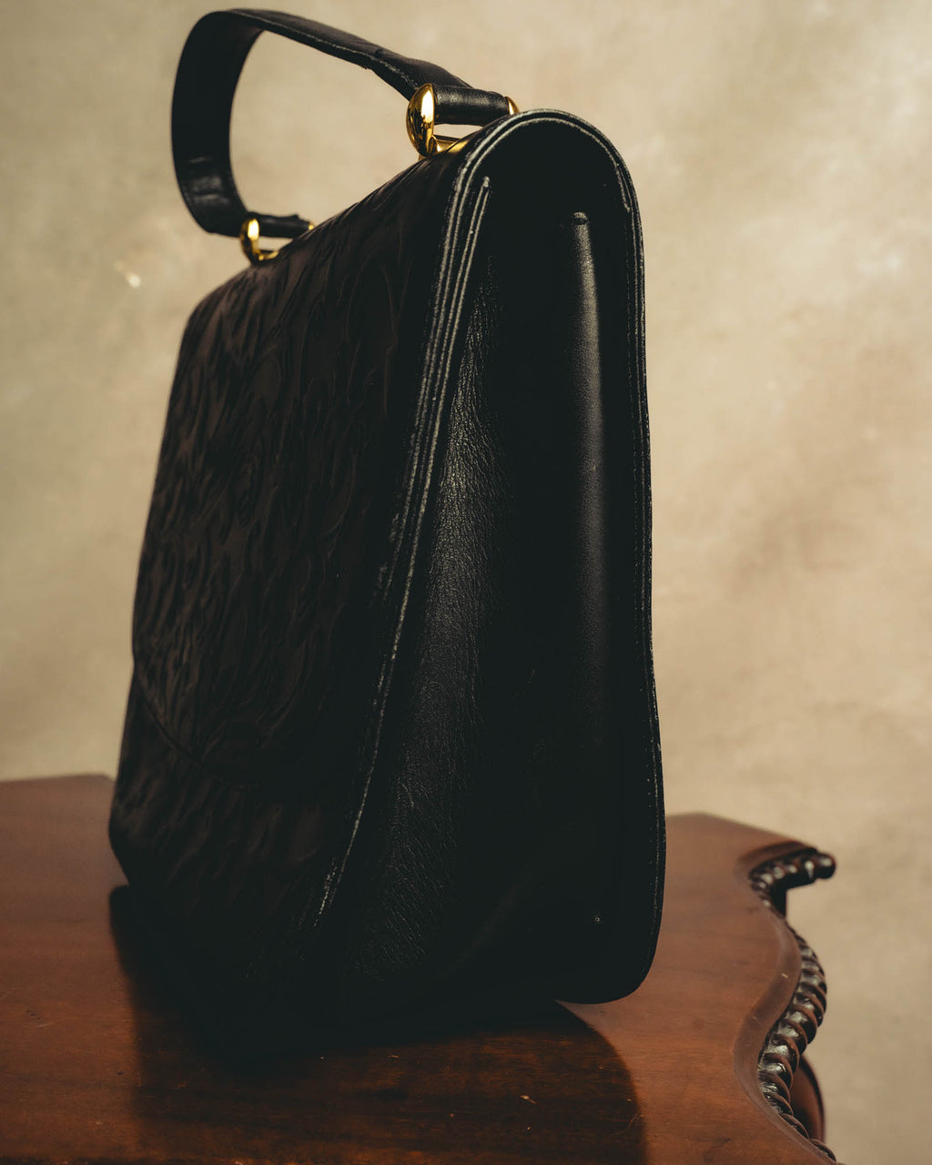 "BALENCIAGA" 80's-90's Ornately embossed leather handbag
