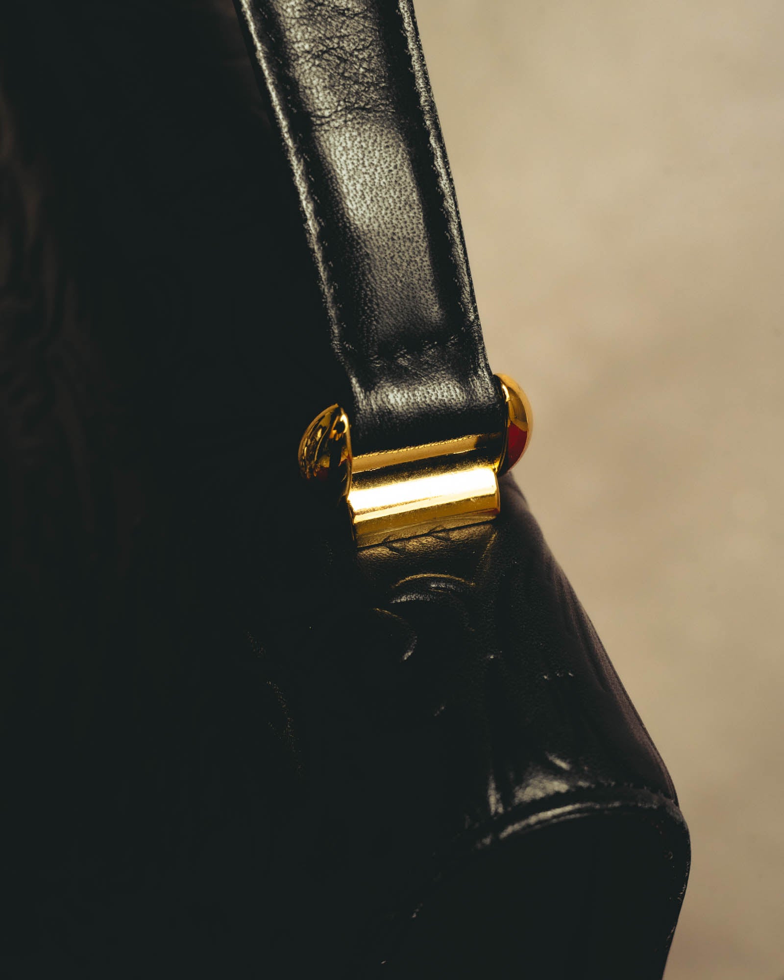 "BALENCIAGA" 80's-90's Ornately embossed leather handbag