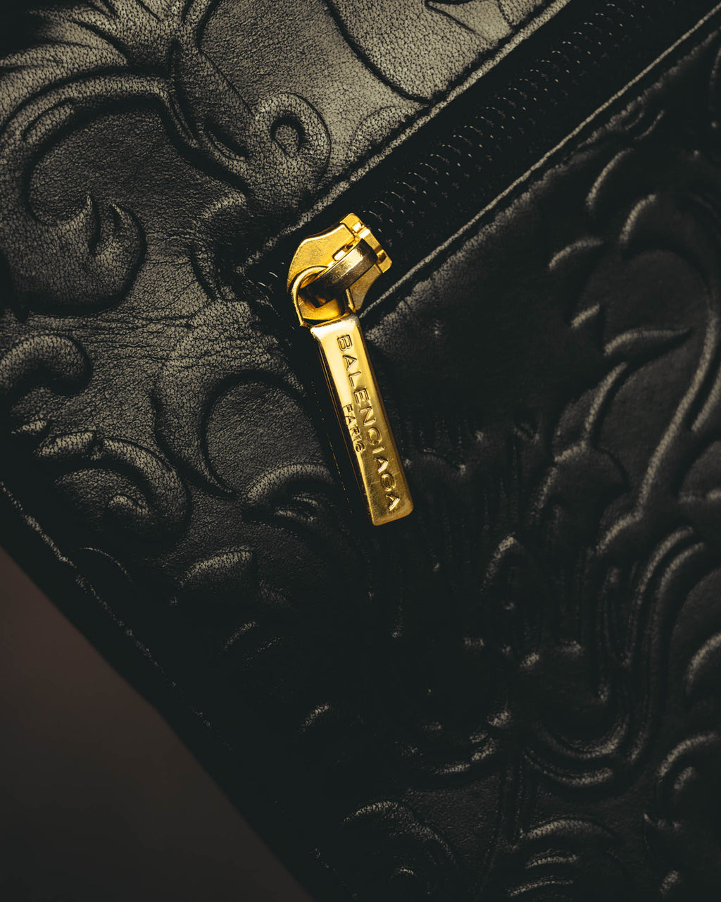 "BALENCIAGA" 80's-90's Ornately embossed leather handbag