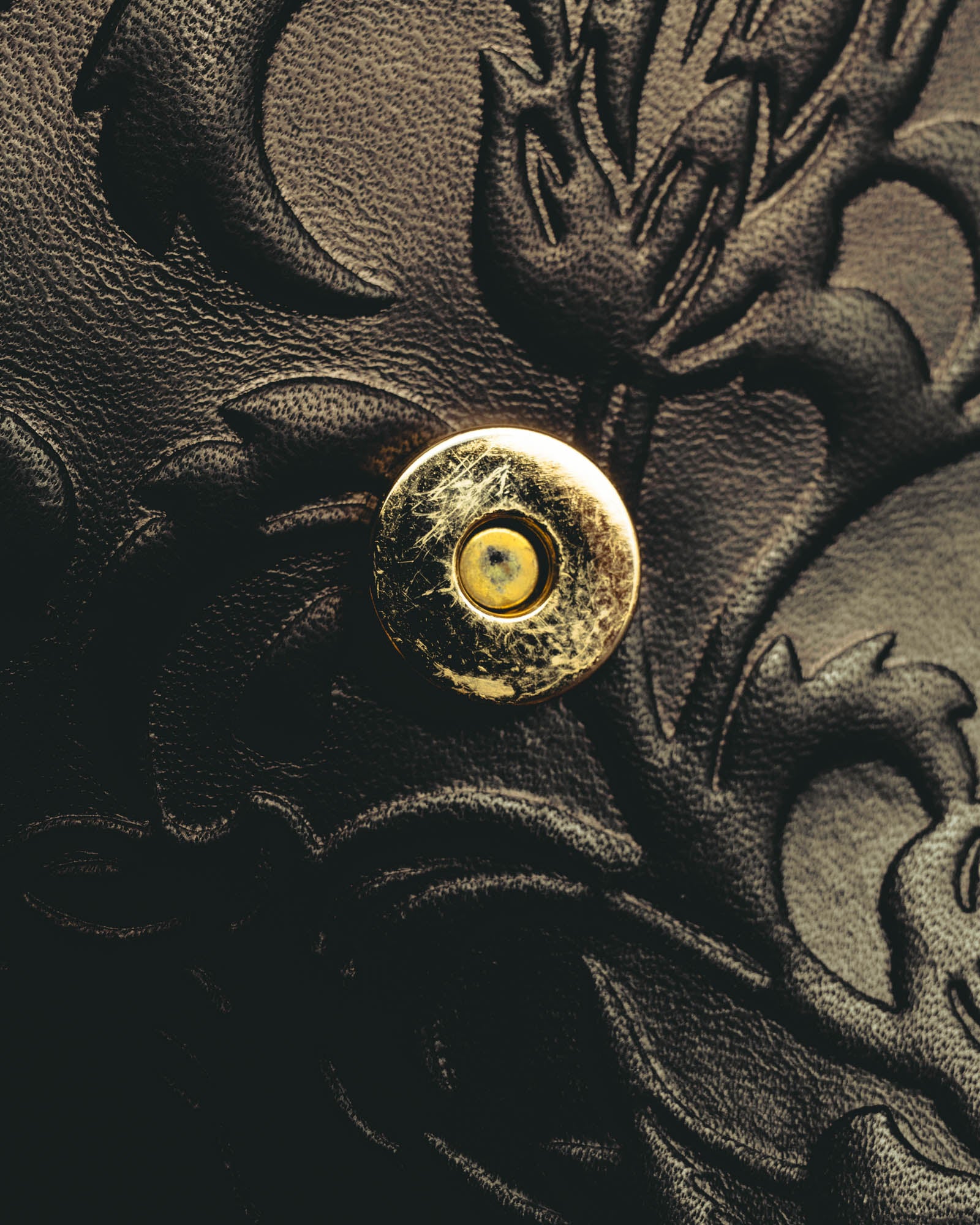"BALENCIAGA" 80's-90's Ornately embossed leather handbag