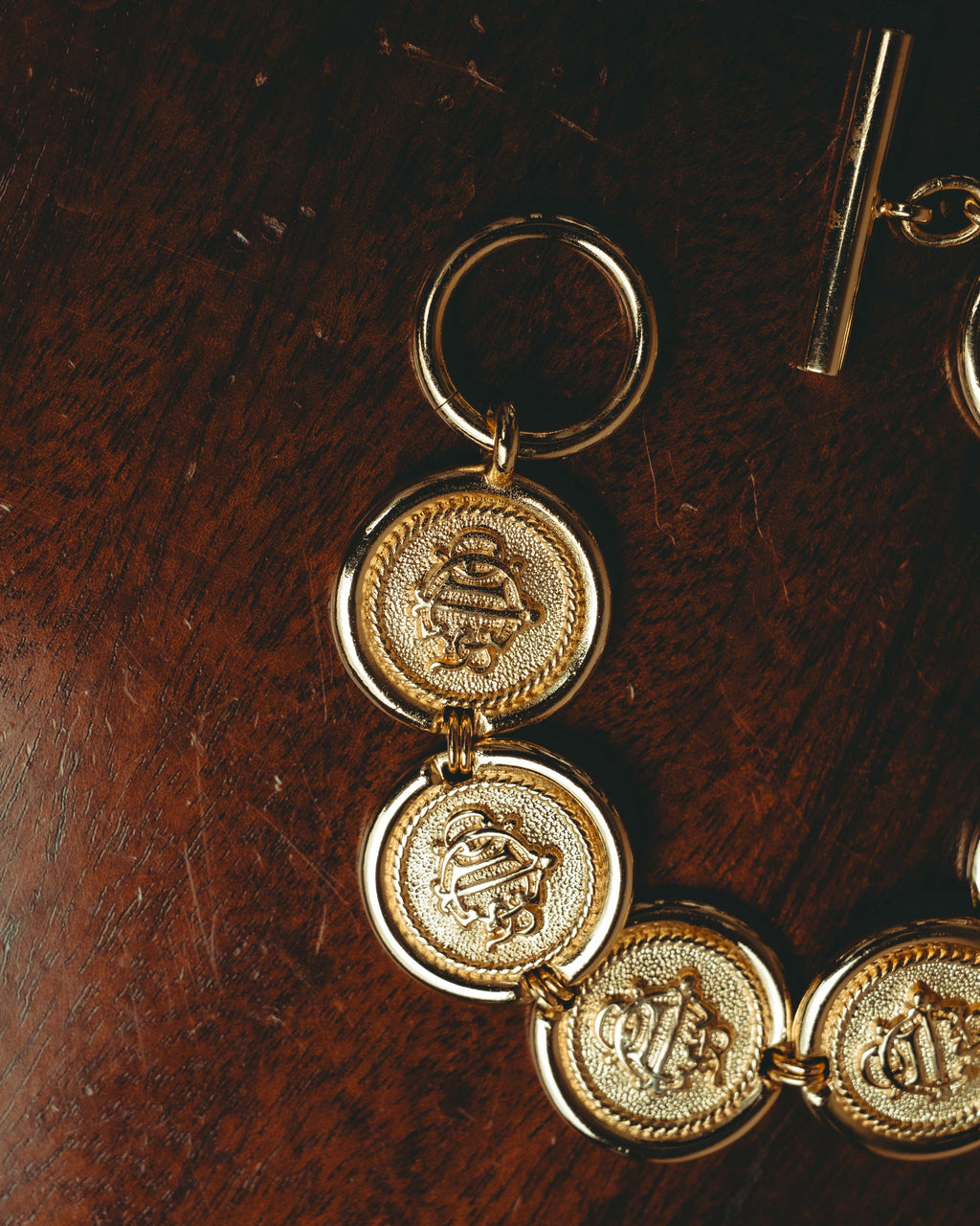 -SPECIAL- “Christian Dior” 80’s Interlocked monogram gold medallion bracelet