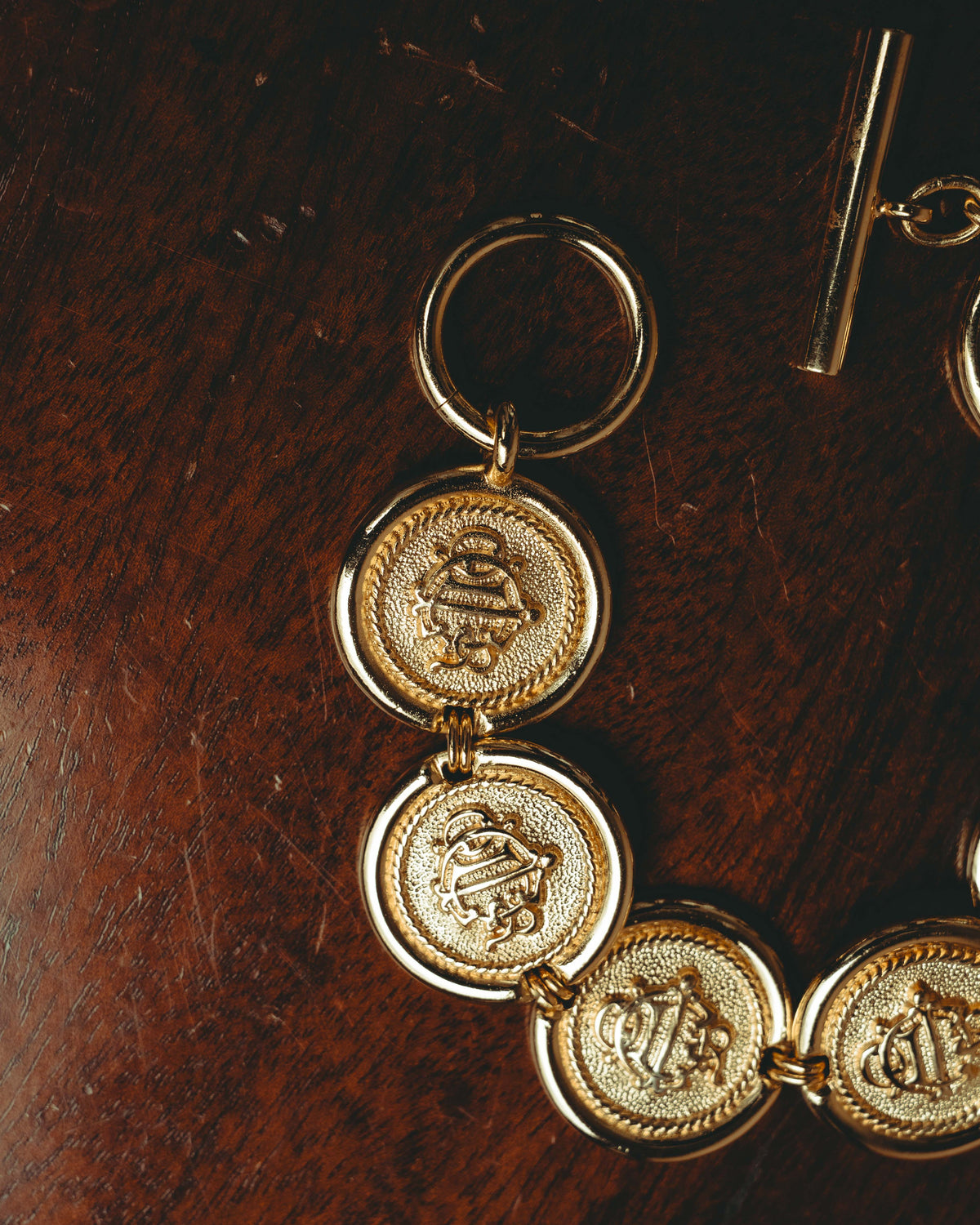 -SPECIAL- “Christian Dior” 80’s Interlocked monogram gold medallion bracelet