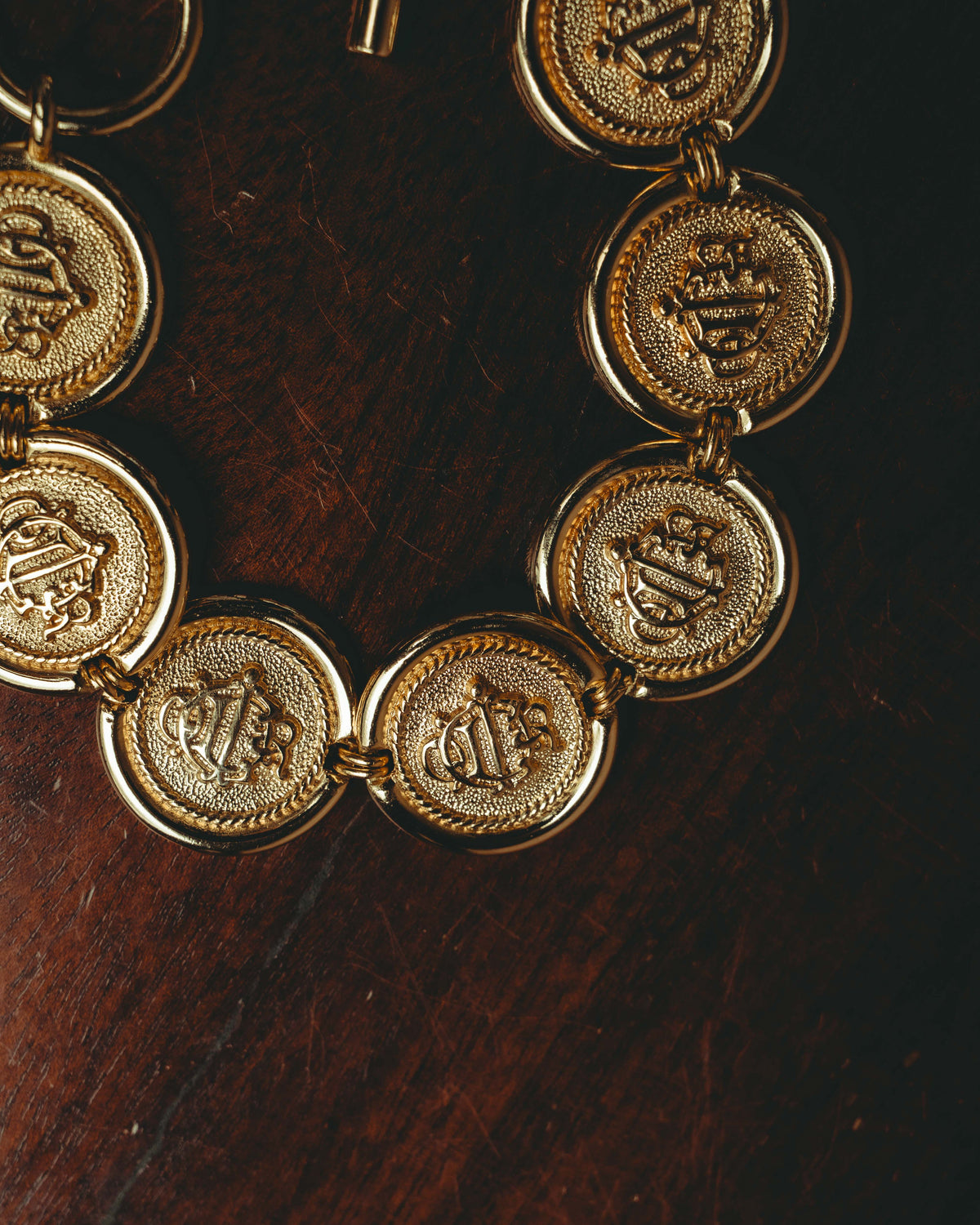 -SPECIAL- “Christian Dior” 80’s Interlocked monogram gold medallion bracelet