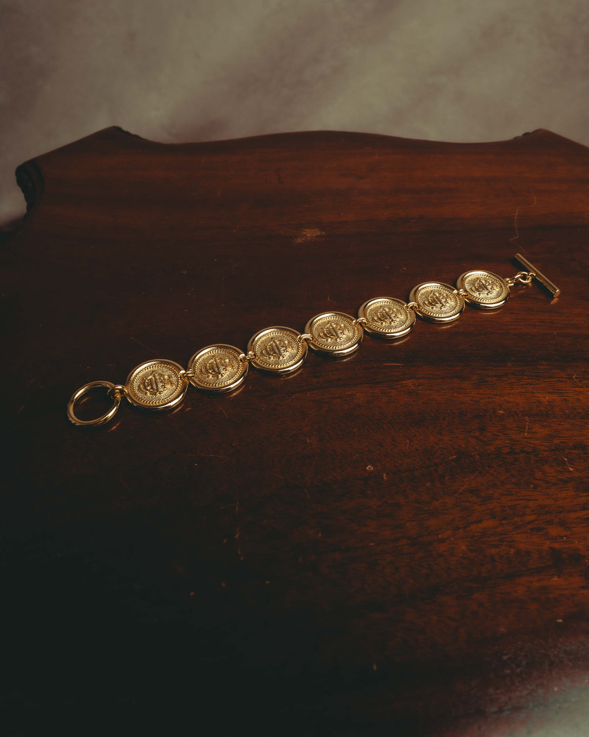 -SPECIAL- “Christian Dior” 80’s Interlocked monogram gold medallion bracelet