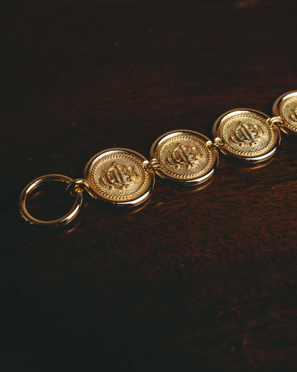 -SPECIAL- “Christian Dior” 80’s Interlocked monogram gold medallion bracelet