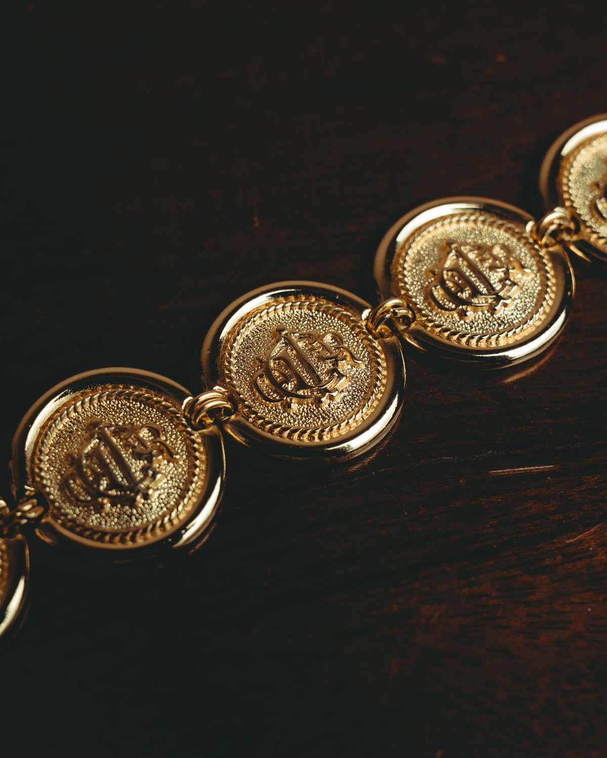 -SPECIAL- “Christian Dior” 80’s Interlocked monogram gold medallion bracelet