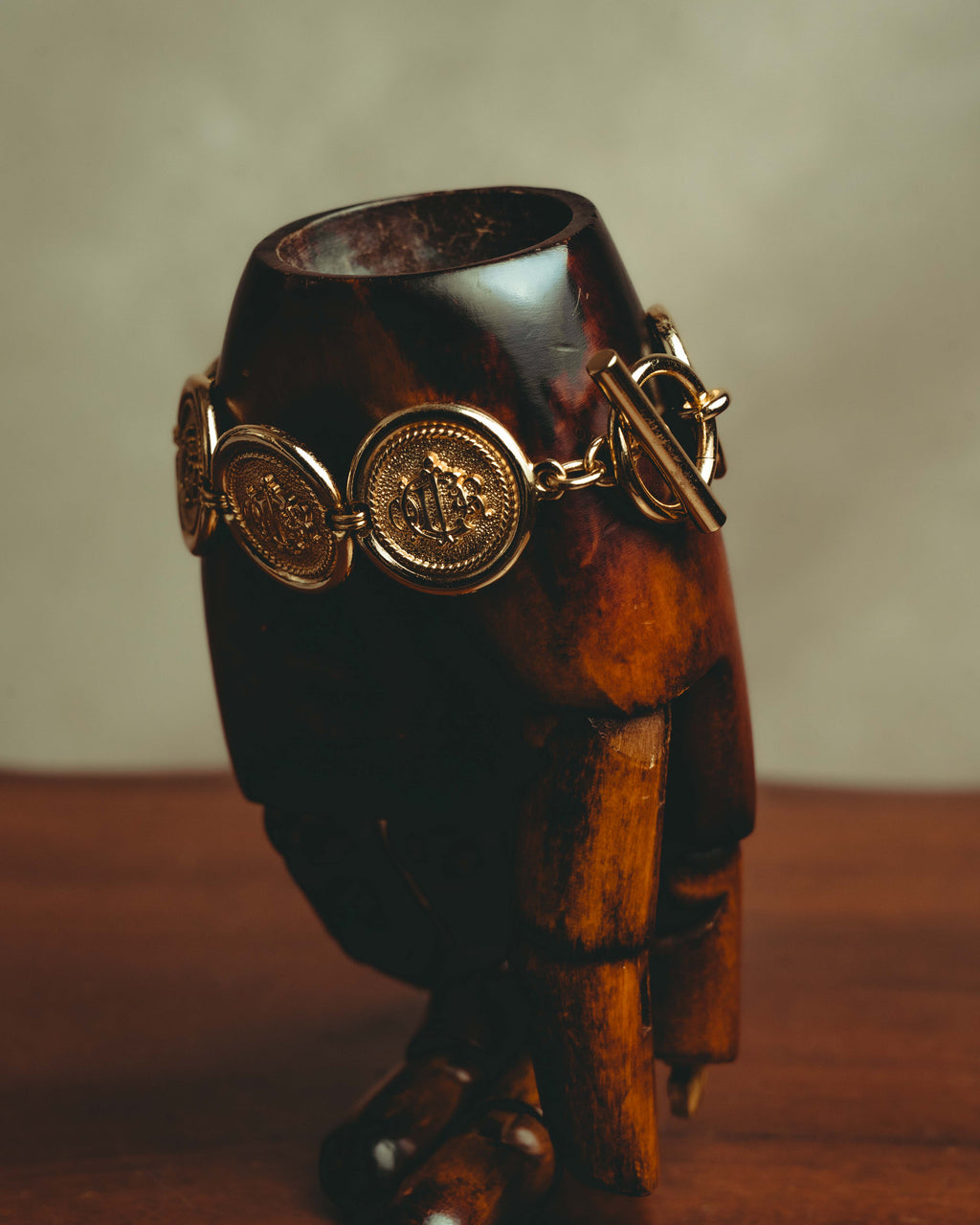 -SPECIAL- “Christian Dior” 80’s Interlocked monogram gold medallion bracelet