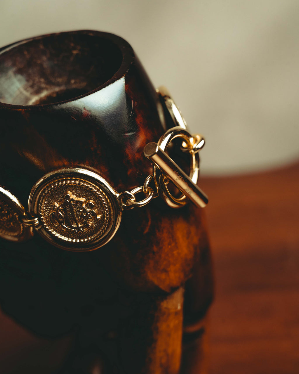 -SPECIAL- “Christian Dior” 80’s Interlocked monogram gold medallion bracelet