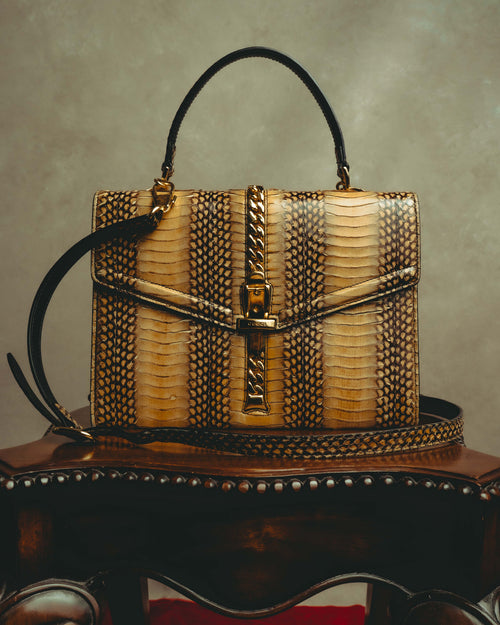 -SPECIAL- “GUCCI” 2019-2022 Sylvie 1969 python leather chain buckle top handle bag