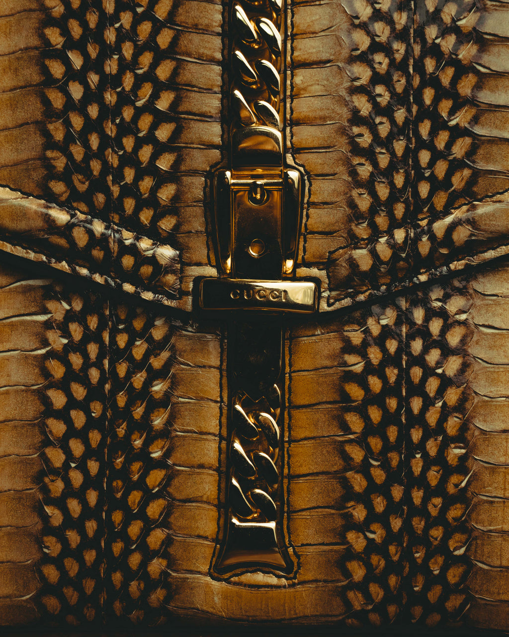 -SPECIAL- “GUCCI” 2019-2022 Sylvie 1969 python leather chain buckle top handle bag