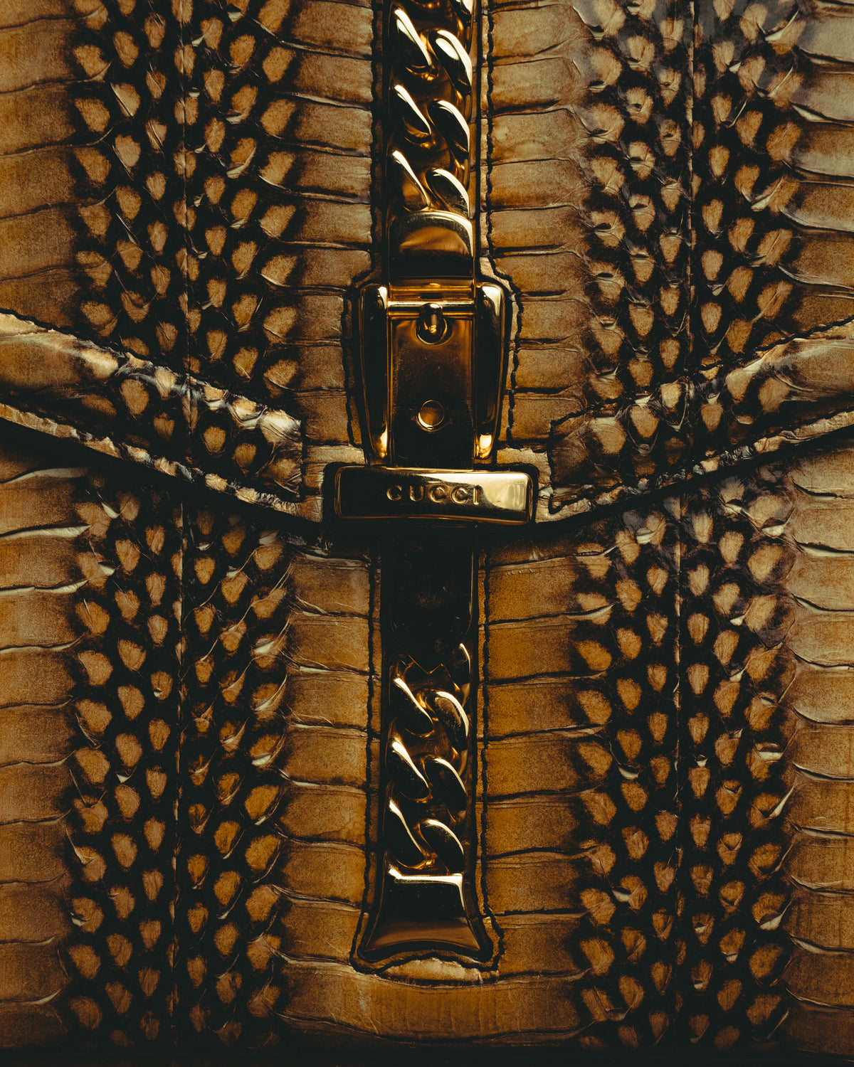 -SPECIAL- “GUCCI” 2019-2022 Sylvie 1969 python leather chain buckle top handle bag