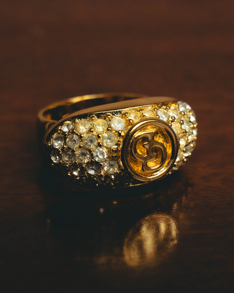 “Christian Dior” 80's Pavé embellished monogram ring
