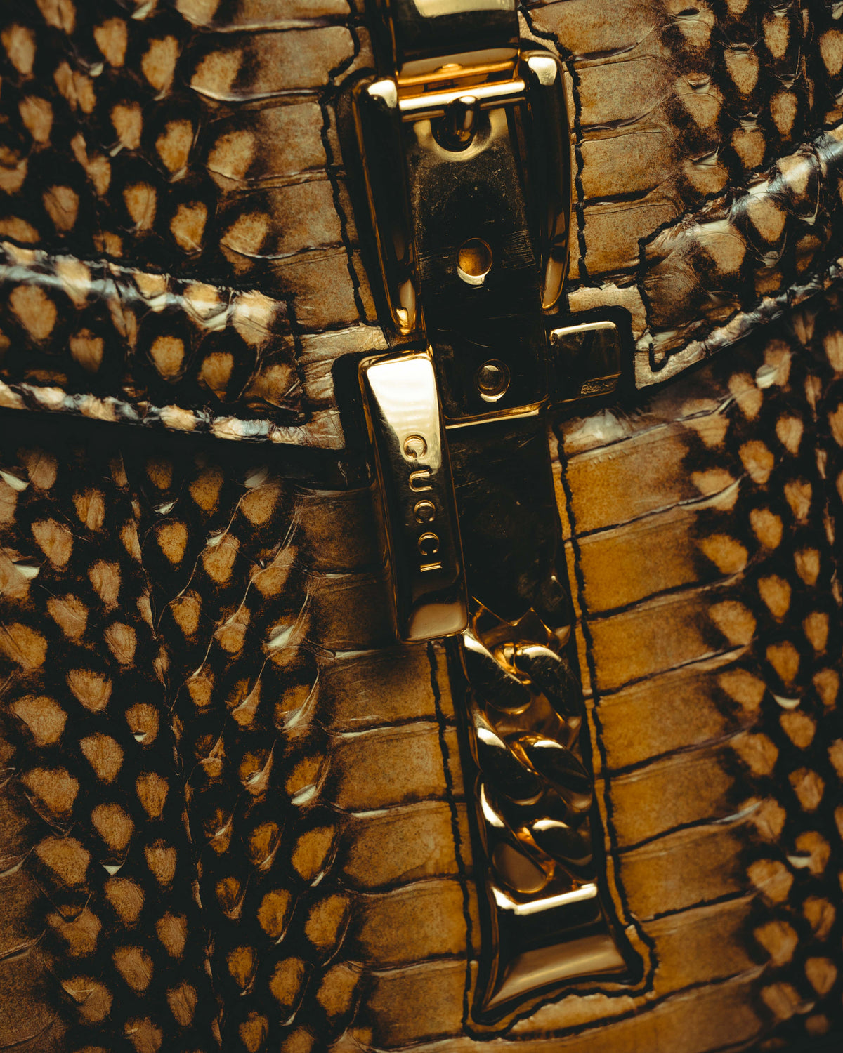 -SPECIAL- “GUCCI” 2019-2022 Sylvie 1969 python leather chain buckle top handle bag