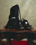 -SPECIAL- “CHANEL” 90’s-00’s Square toe CC logo leather heeled loafers