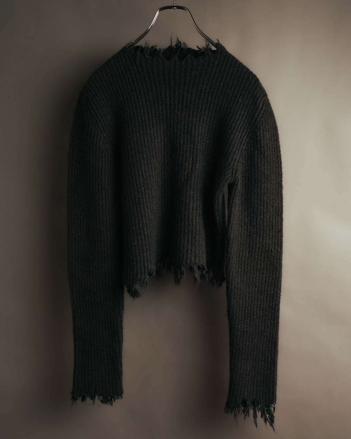 "BALENCIAGA" 20's Distressed cropped rib-knit sweater